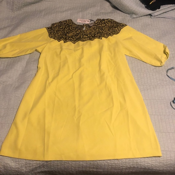 NWT Lela Rose for Lane Bryant 22 Plus Size Swing Dress Black Lace Yellow - Picture 7 of 13